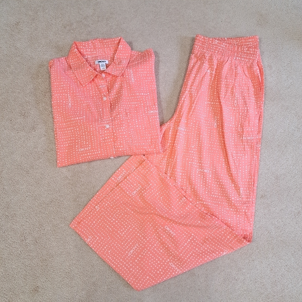 DKNY Pajama Set 2 Piece Coral Women's Size Large PJ Set Loungewear